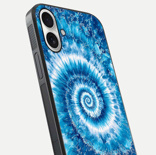 Blue Galaxy Wave Glass Case for iPhone 17 close-up highlighting fluid wave motion and deep-blue reflection