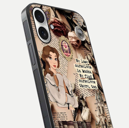 Bookish Dream World Glass Case for iPhone 17 close-up shot highlighting book elements and reflection gloss