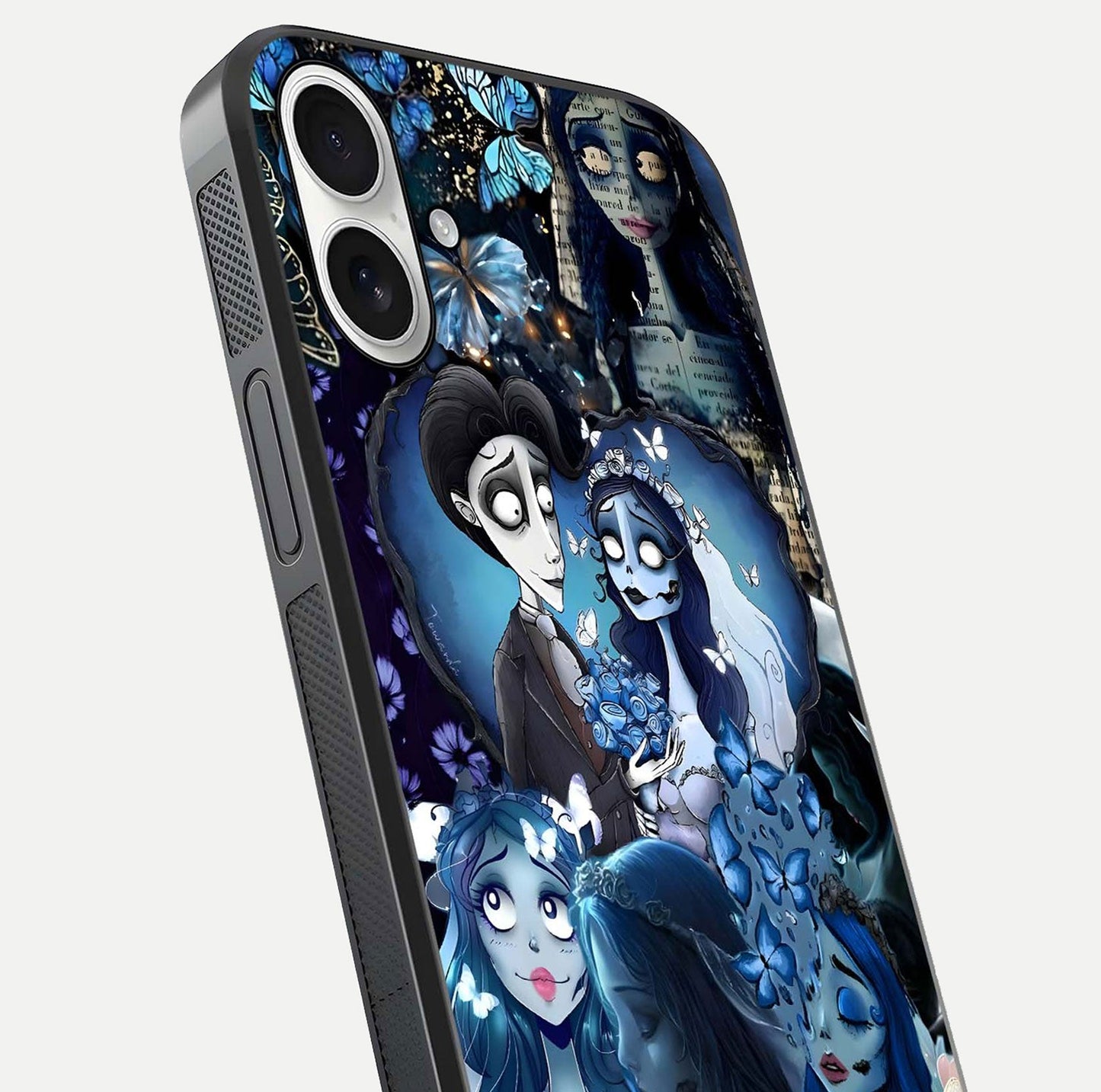 Butterfly Ghost Soul Glass Case for iPhone 17 close-up shot showing ethereal wing patterns and reflection