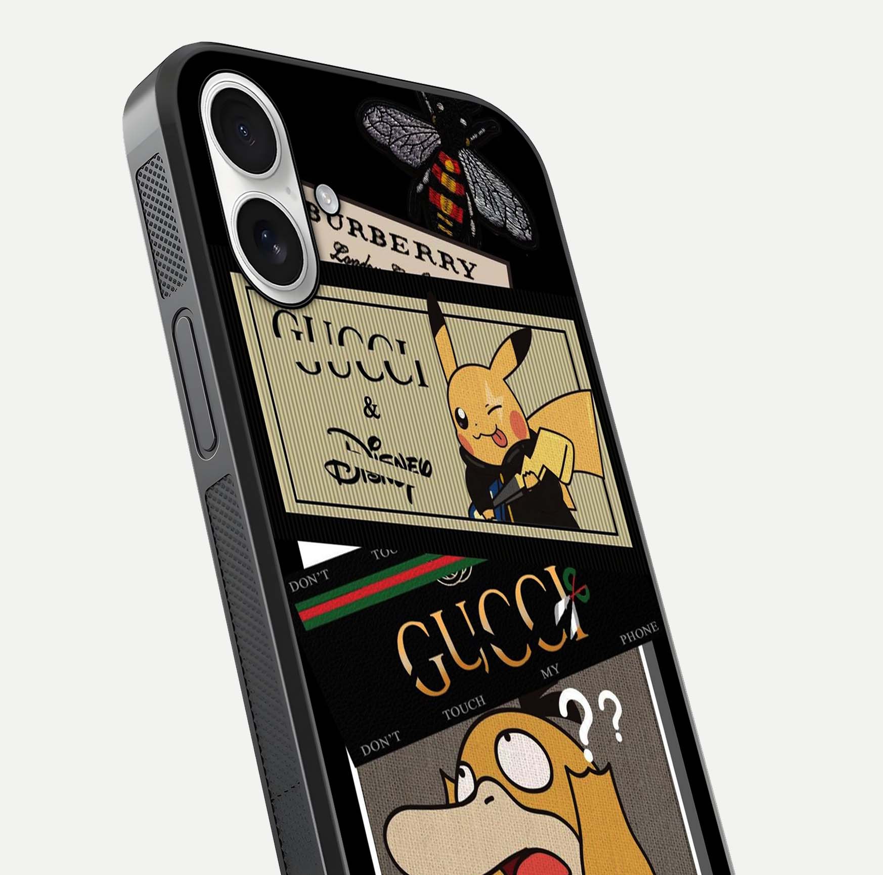 Cartoon Brand Play Mashup Glass Case for iPhone 17 close-up angled shot showing character details and vibrant tones
