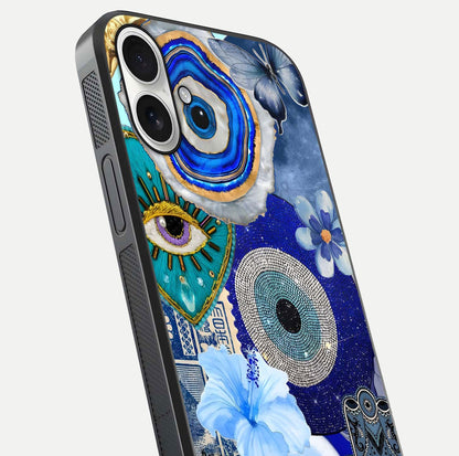 Celestial Blue Vision Glass Case for iPhone 17 close-up shot highlighting reflection details and smooth edge polish
