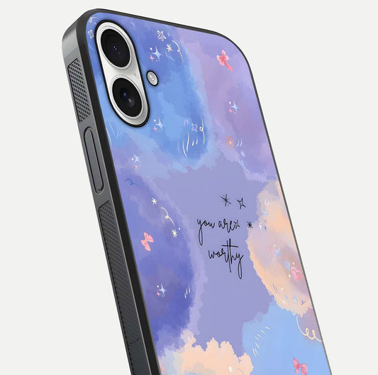 Celestial Cloud Magic Glass Case for iPhone 17 close-up highlighting smooth gradient and gloss surface