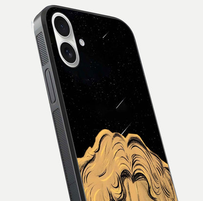 Celestial God’s Plan Glass Case for iPhone 17 close-up angled shot highlighting celestial details and reflection