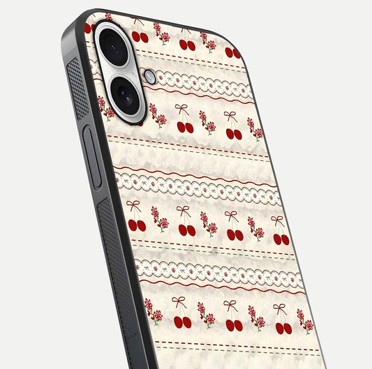 Cherry Bloom Charm Glass Case for iPhone 17 close-up showing pink petals and reflection detail