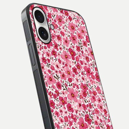 Cherry Blossom Charm Glass Case for iPhone 17 close-up highlighting petal gradient and reflection shine