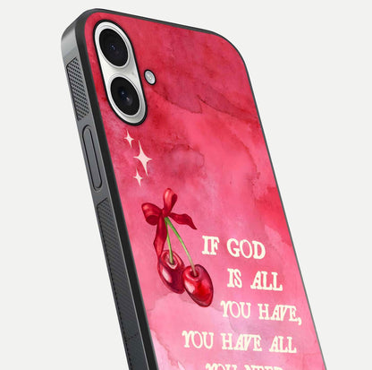 Cherry Quote Glass Case for iPhone 17 close-up showing printed quote detail and HD reflection gloss