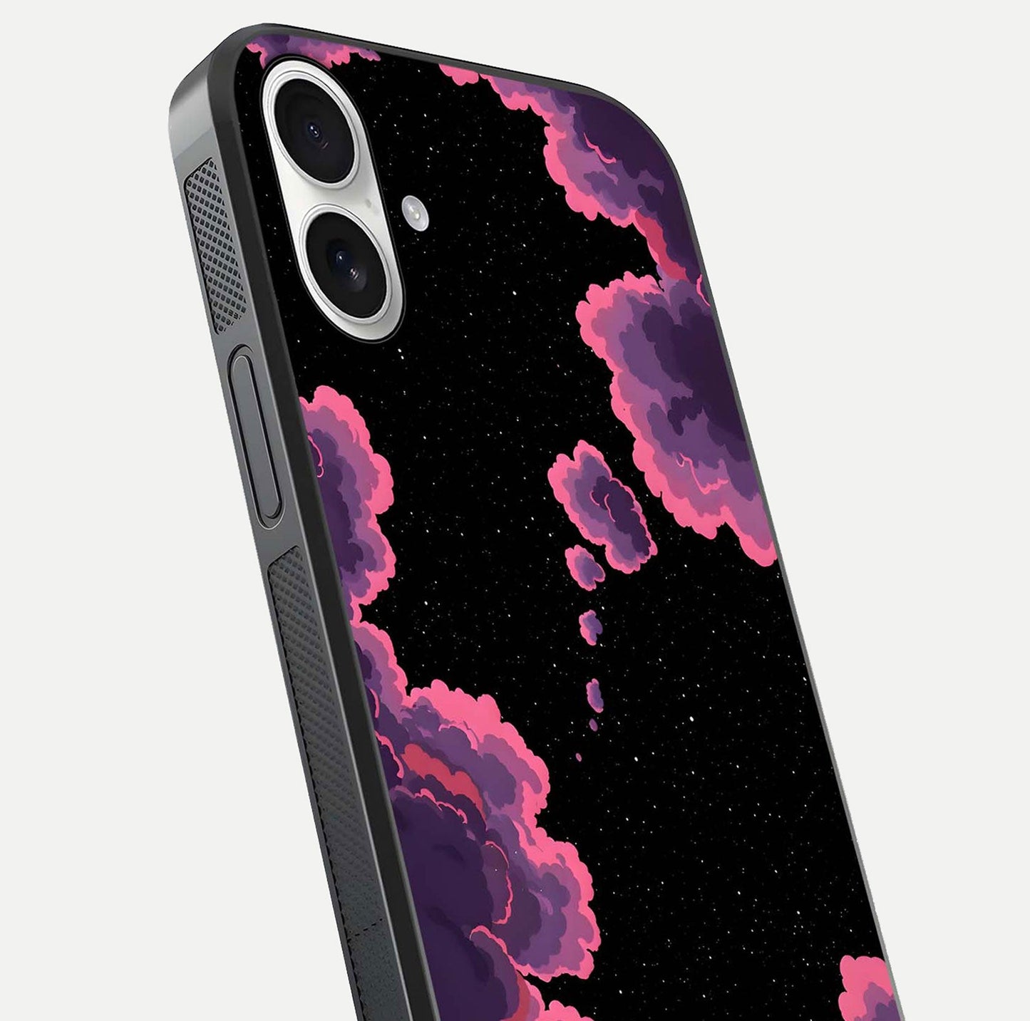 Cosmic Cloud Journey Glass Case for iPhone 17 close-up highlighting star clusters and reflection texture