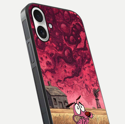 Courage Under Sky Glass Case for iPhone 17 close-up highlighting typography and HD reflection
