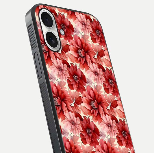 Crimson Love Petals Glass Case for iPhone 17 close-up highlighting petal texture and light reflection
