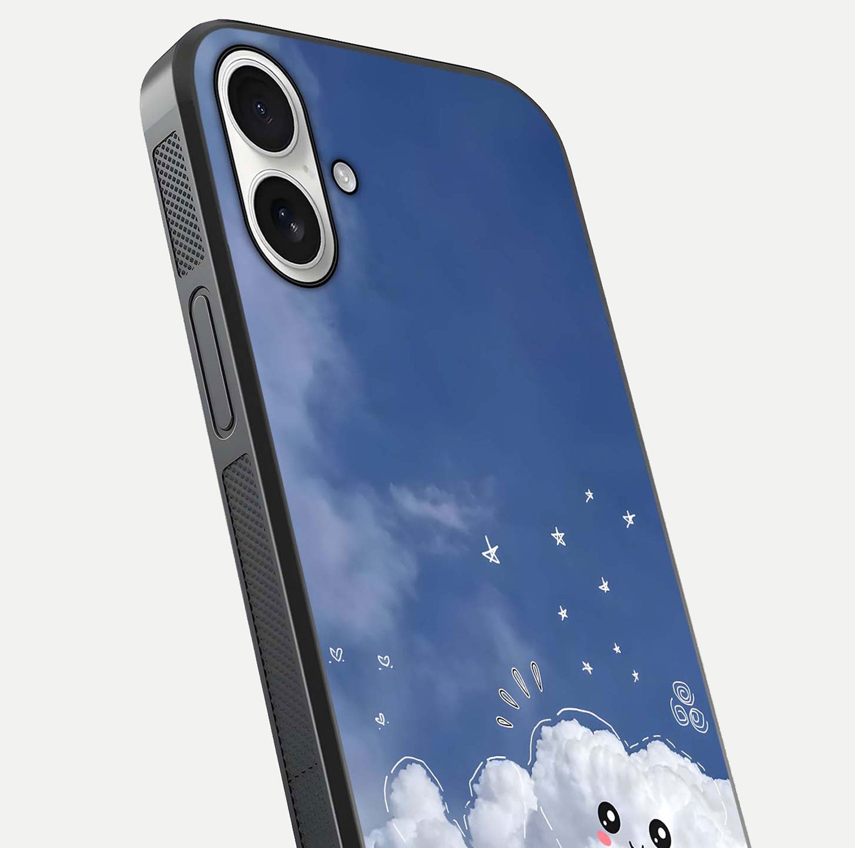 Cute Blossom Cloud Glass Case for iPhone 17 close-up highlighting pink flower tones and reflection glow