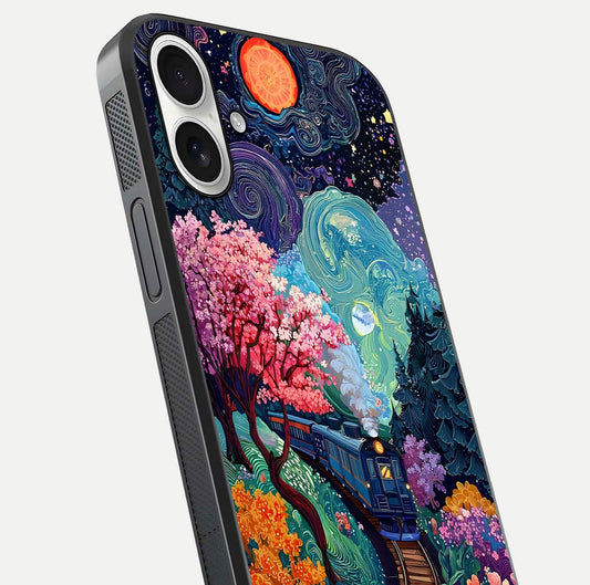 Digital Art Glass Case for iPhone 17 close-up highlighting brush-stroke details and reflection polish
