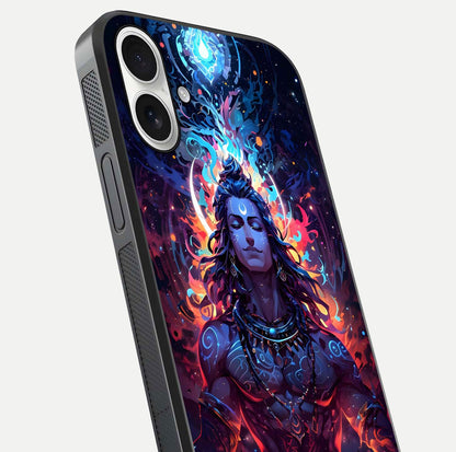 Divine Fire Shiv Glass Case for iPhone 17 close-up highlighting divine detailing and reflection depth