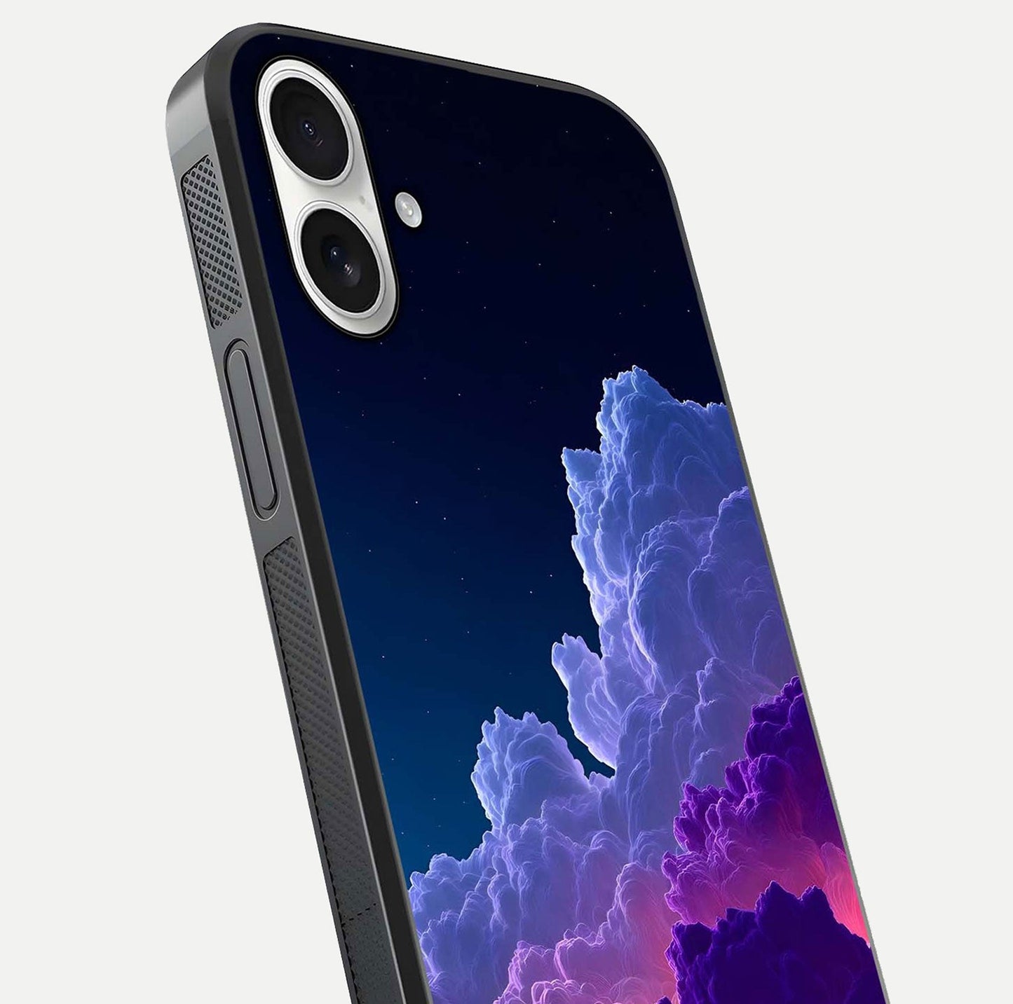 Dreamy Cloud Skies Glass Case for iPhone 17 close-up highlighting soft gradient tones and reflection glow
