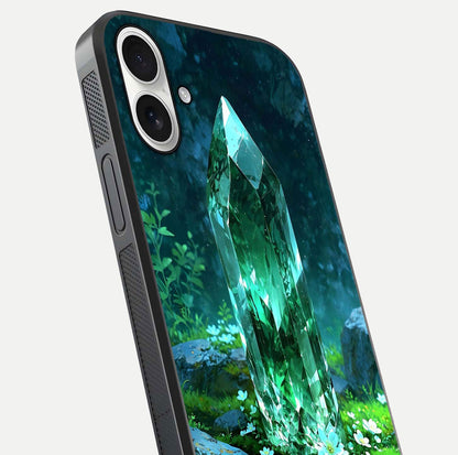 Emerald Light Crystal Glass Case for iPhone 17 close-up highlighting crystal texture and reflection glow