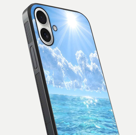 Endless Ocean Horizon Glass Case for iPhone 17 close-up highlighting water texture and reflection shine