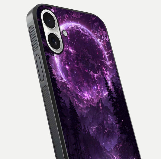 Eternal Cosmic Drive Glass Case for iPhone 17 close-up highlighting cosmic lights and reflection depth