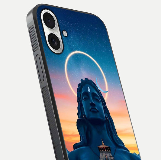 Eternal Shiva Aura Glass Case for iPhone 17 close-up highlighting divine detailing and reflection light