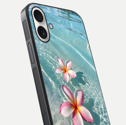 Floating Bloom Bliss Glass Case for iPhone 17 close-up highlighting petal detail and reflection tone