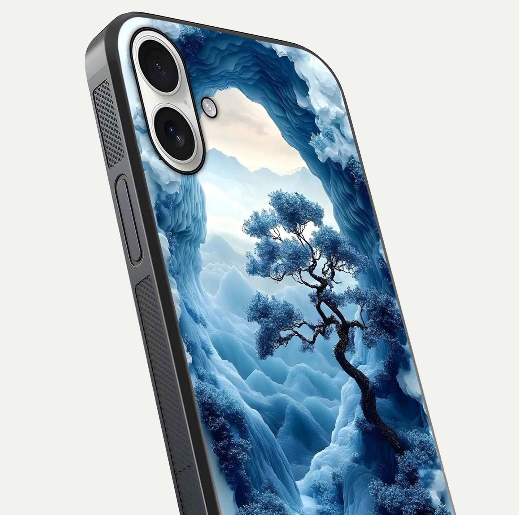 Frozen Serenity Gate Glass Case for iPhone 17 close-up highlighting frosted texture and reflection tone