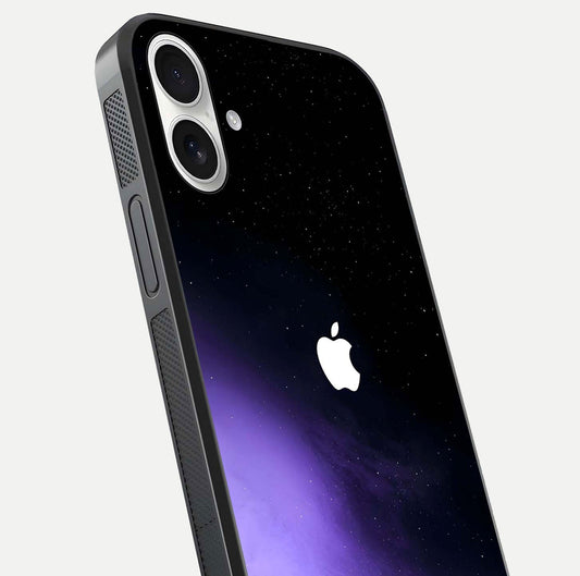 Galaxy Apple Aura Glass Case for iPhone 17 close-up angled shot showing aura lighting and reflection polish