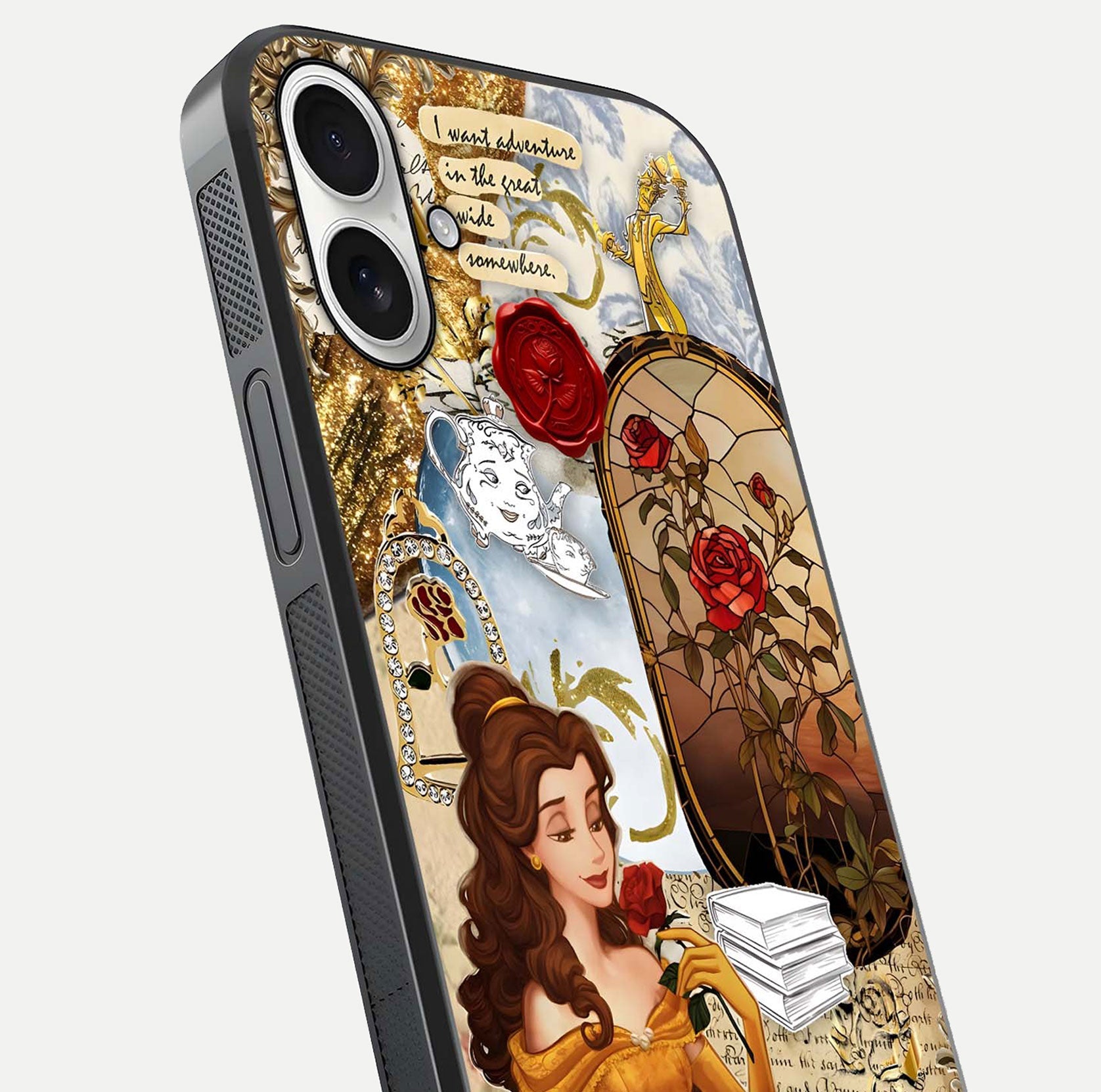 Golden Dream Belle Glass Case for iPhone 17 close-up angled shot showing gradient tones and reflection polish