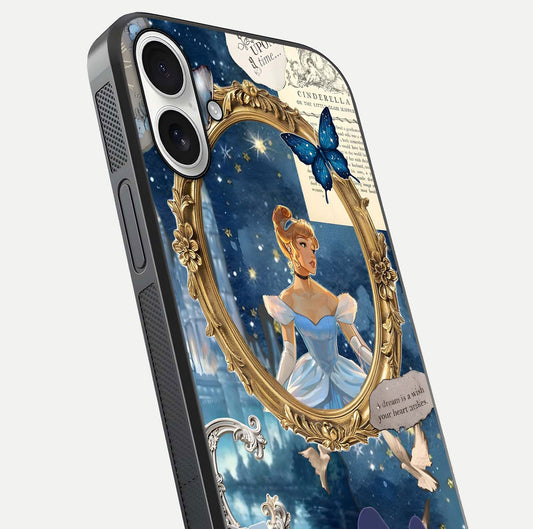 Midnight Queen Glass Case for iPhone 17 close-up angled shot featuring crown motif and gloss reflection