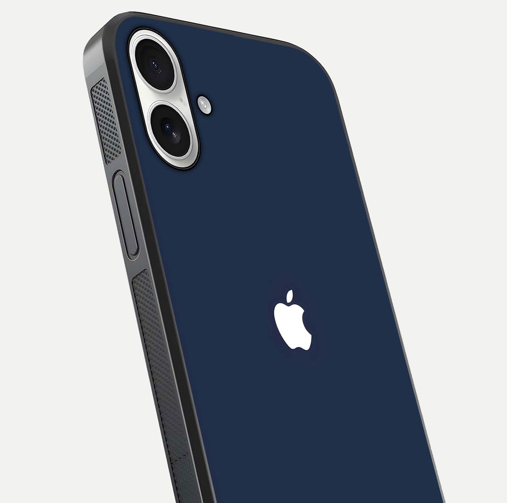 Minimal Apple Night Glass Case for iPhone 17 close-up angled shot showing clean reflection and soft tone
