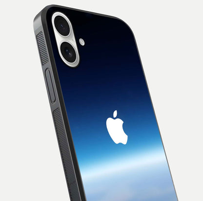 Minimal Apple Sky Glass Case for iPhone 17 close-up angled shot showing pastel blue hues and reflection