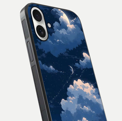 Moon Dream Haze Glass Case for iPhone 17 close-up angled shot showing moon reflection and subtle glow