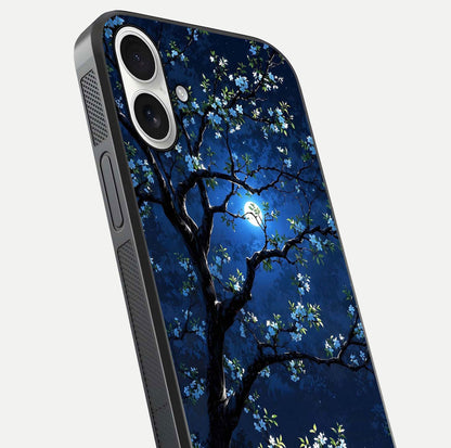 Mystic Floral Night Glass Case for iPhone 17 close-up angled shot highlighting petal detail and HD reflection