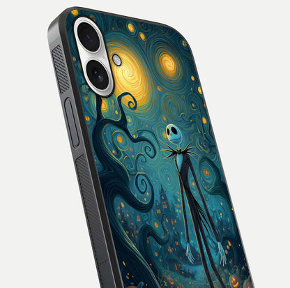 Pumpkin Moonlight Tale Glass Case for iPhone 17 close-up angled shot highlighting reflection and vibrant glow