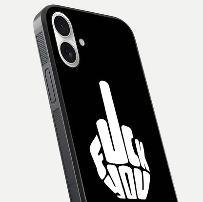 Rebel Mode On Glass Case for iPhone 17 close-up angled shot highlighting reflective text and sharp design