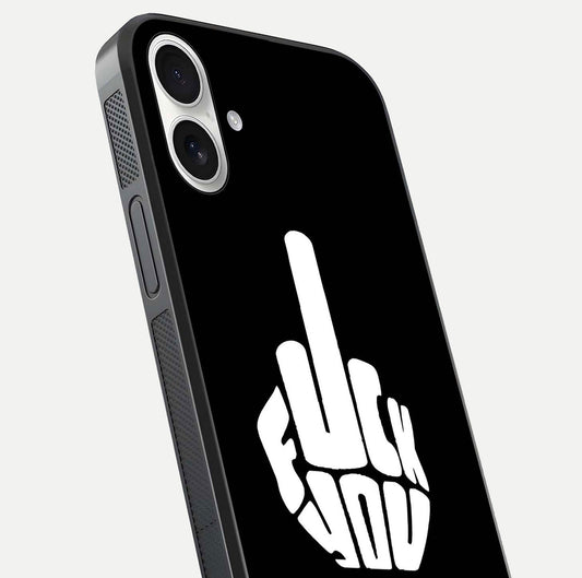 Rebel Mode On Glass Case for iPhone 17 close-up angled shot highlighting reflective text and sharp design