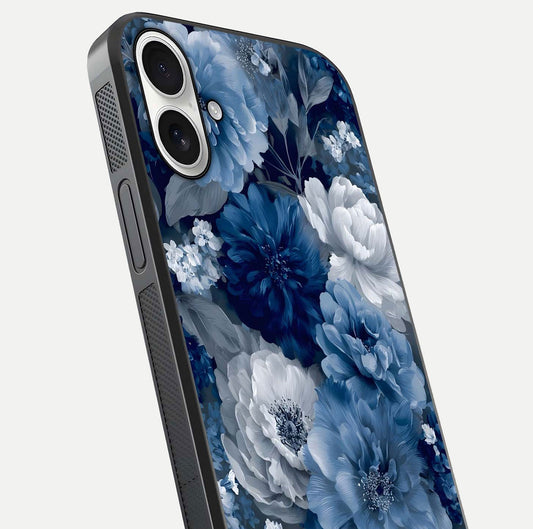 Royal Bloom Garden Glass Case for iPhone 17 close-up angled shot highlighting royal bloom texture and reflection