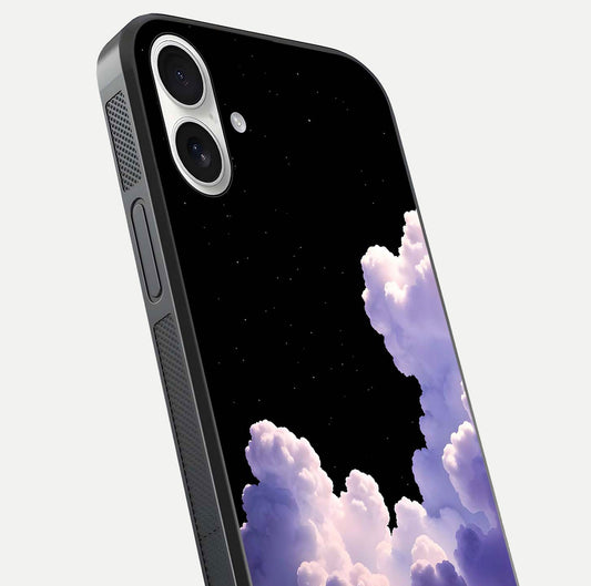 Starlit Night Whispers Glass Case for iPhone 17 close-up angled shot highlighting stars and reflection