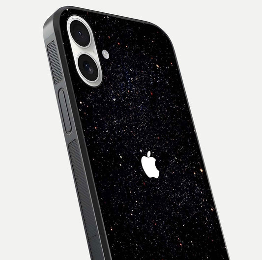 Starry Apple Galaxy Glass Case for iPhone 17 close-up angled shot highlighting star details and gloss
