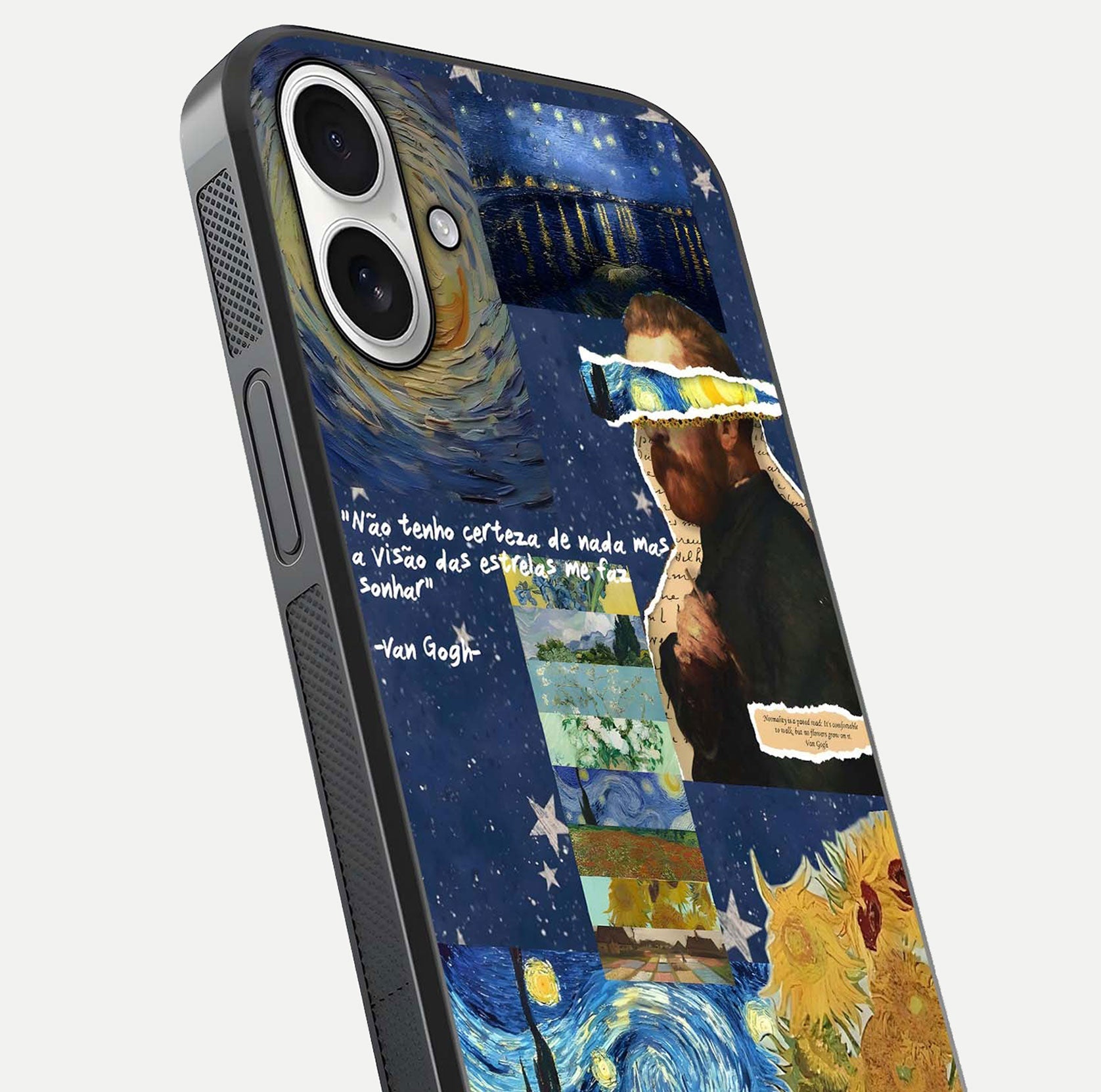 Starry Dream Vision Glass Case for iPhone 17 close-up angled shot highlighting cosmic light and reflection
