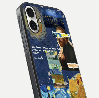 Starry Dream Vision Glass Case for iPhone 17 close-up angled shot highlighting cosmic light and reflection