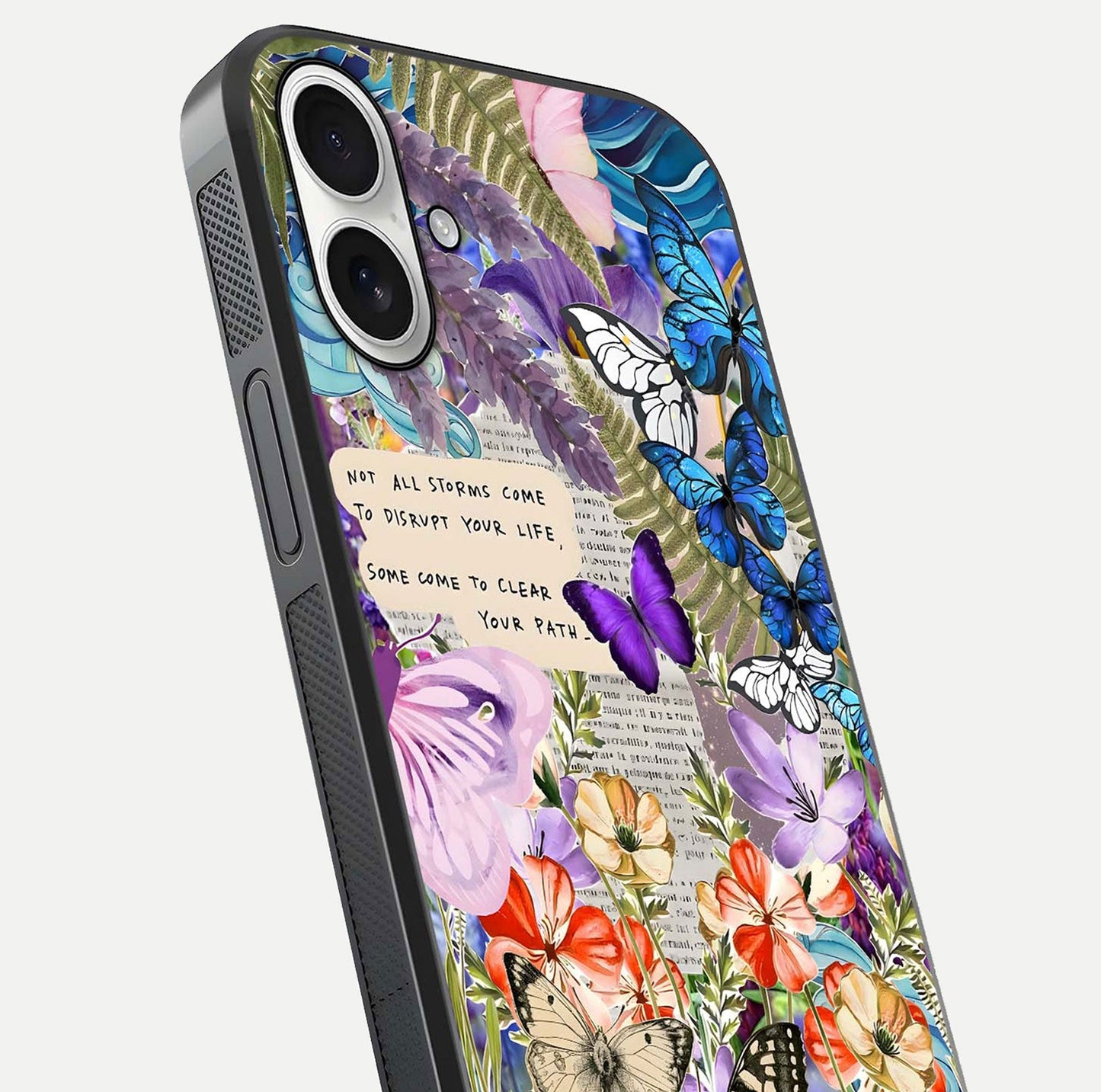 Storm Path Bloom Glass Case for iPhone 17 close-up angled shot highlighting bloom texture and reflection