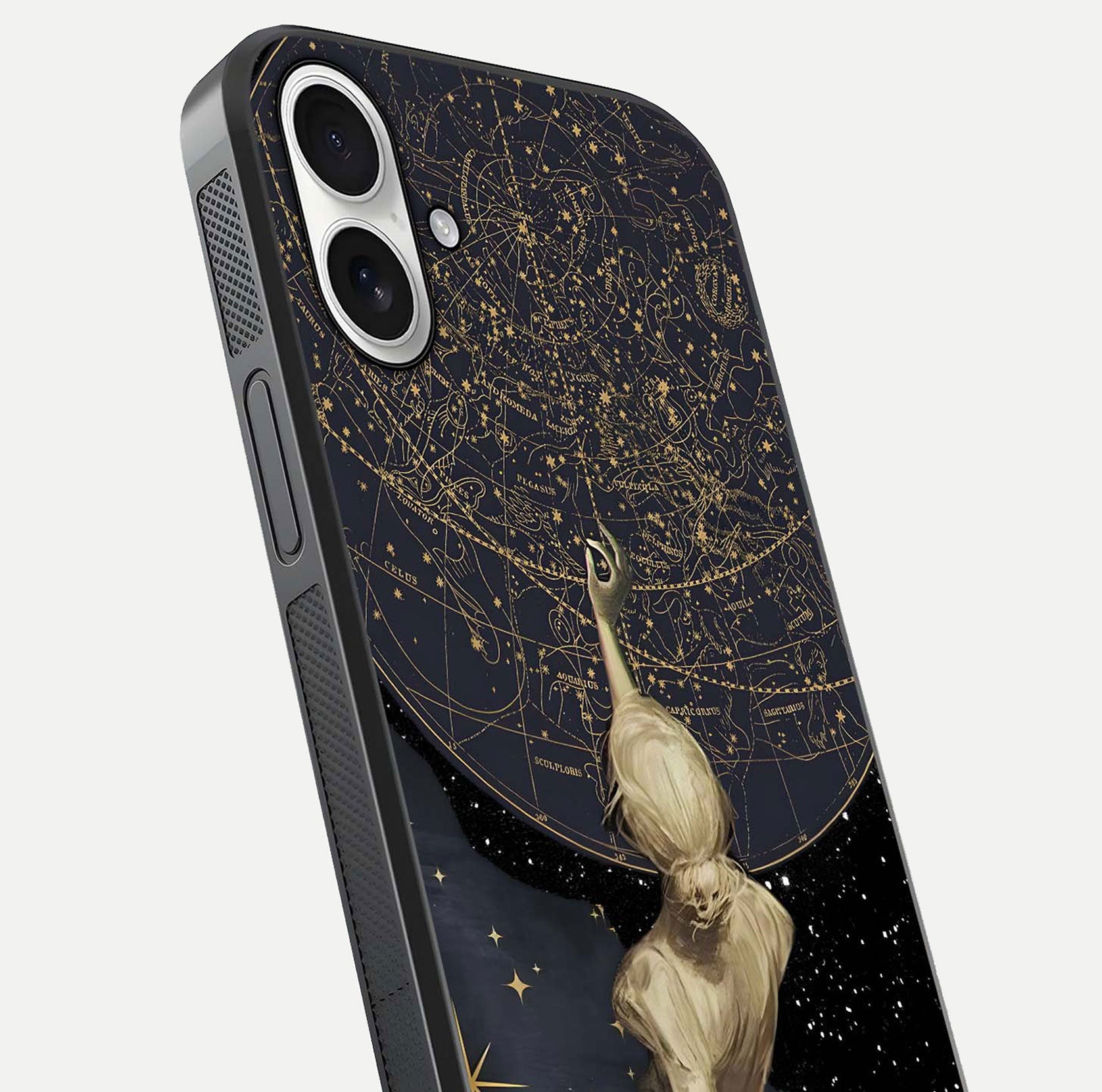 Taylor Swift Girl Glass Case for iPhone 17 close-up angled shot highlighting texture and HD reflection