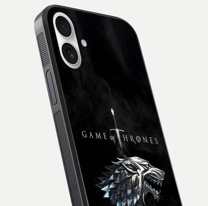 Throne Wolf Legacy Glass Case for iPhone 17 close-up angled shot highlighting fur texture and reflection