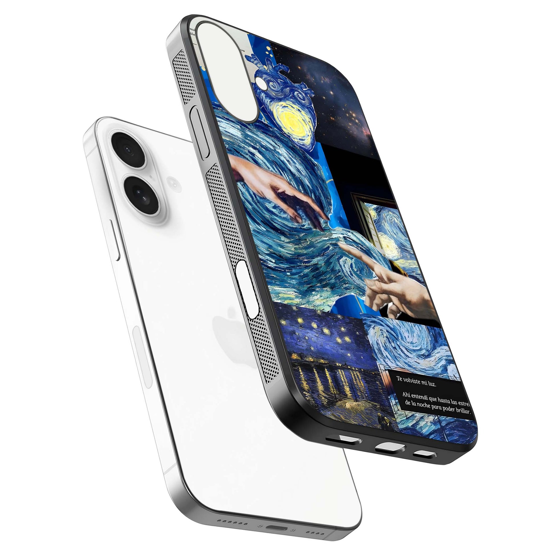 Aesthetic Spider Man Glass Case for iPhone 17 floating dual-view mockup showing edge design and detailed Spider-Man gloss texture