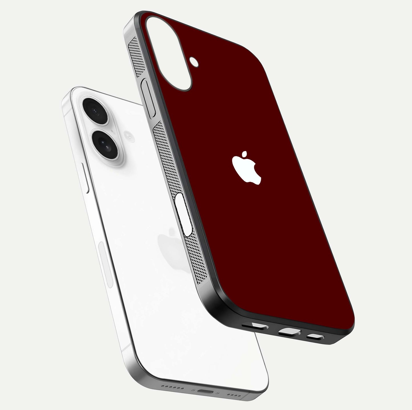 Apple Crimson Core Glass Case for iPhone 17 floating mockup with red-gloss effect and metallic Apple design