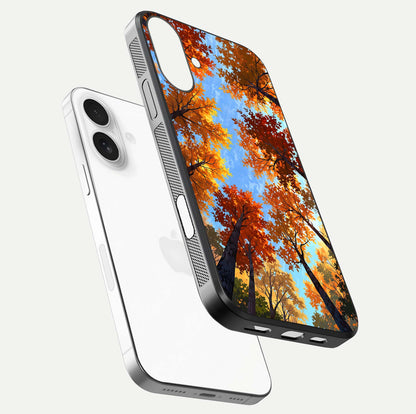 Autumn Sky Rise Glass Case for iPhone 17 floating dual-view mockup with sky horizon and glossy highlights