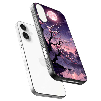 Blossom Pink Moon Glass Case for iPhone 17 floating mockup emphasizing dreamy pink moon aura and smooth finish