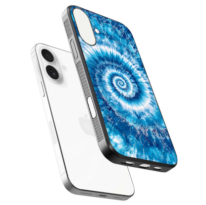 Blue Galaxy Wave Glass Case for iPhone 17 floating mockup revealing cosmic depth and curved-edge texture