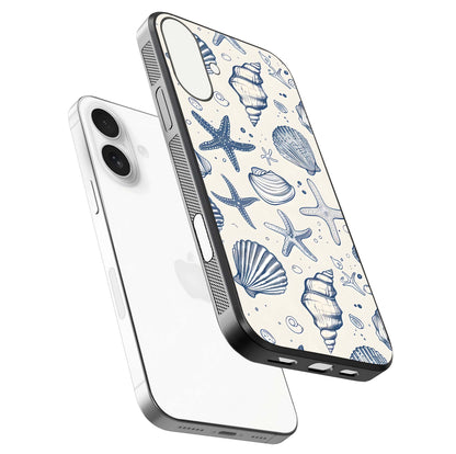 Blue Ocean Outline Glass Case for iPhone 17 floating mockup displaying marine-inspired aesthetic and smooth surface