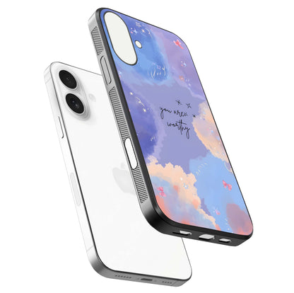 Celestial Cloud Magic Glass Case for iPhone 17 floating mockup displaying cloud aura and HD finish