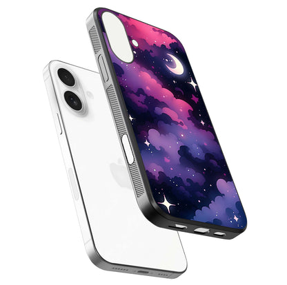 Celestial Moon Magic Glass Case for iPhone 17 floating mockup showing reflection gradient and smooth polish