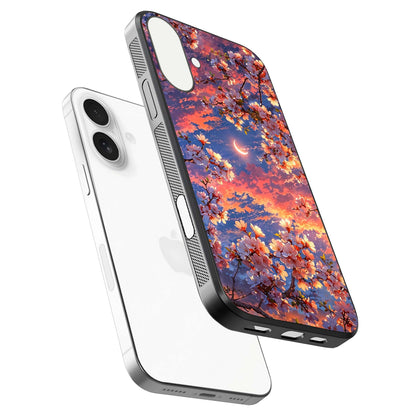 Celestial Sakura Sunset Glass Case for iPhone 17 floating mockup capturing sunset hue and smooth gloss
